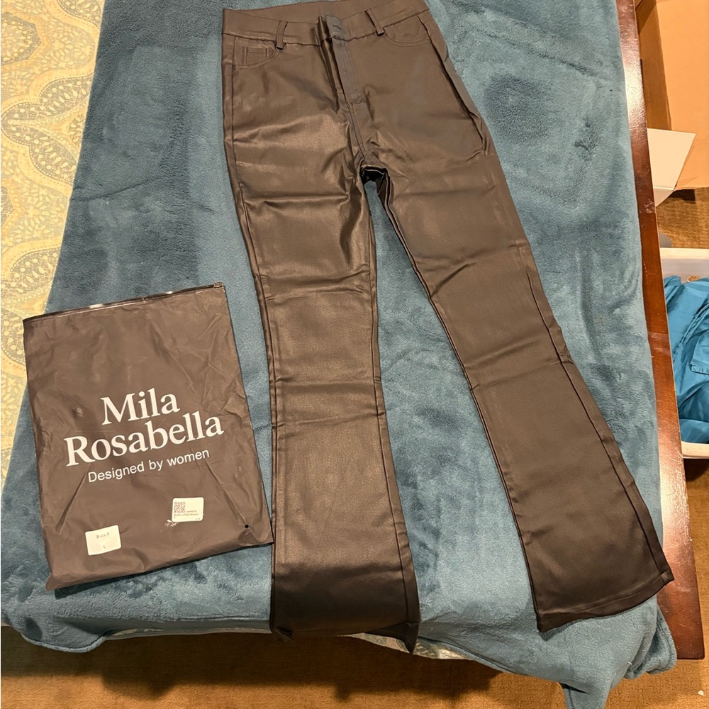 Viral Mila Rosabella Black Leather Flared Pants